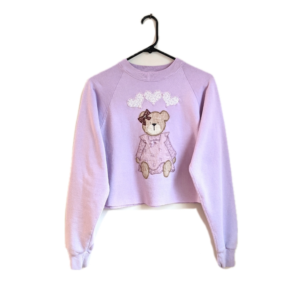 Vintage 90s Grunge Teddy Patchwork Cropped Sweater